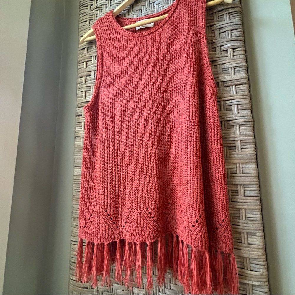 Anthropologie PEPIN Knit Fringe Top - Orange - Size Large